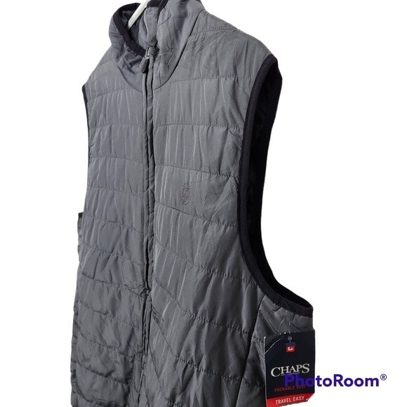 NEW Chaps Mens Lightweight Packable Navy Grey Vest With Bag Size Large - Picture 3 of 9